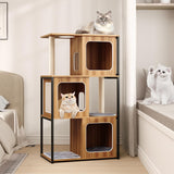 Tangkula Modern Cat Tree, 52 Inch Wooden Cat Condos with Metal Frame, Sisal Scratching Posts & Board