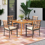 Tangkula 5 Piece Patio Wood Dining Set Outdoor Square Acacia Table Metal Chairs Set