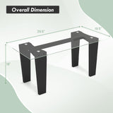 Tangkula Glass Coffee Table, 39.5 Inch Modern Rectangular Center Table with Solid Rubber Wood Leg(Rectangular, Black)