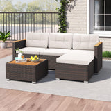 Tangkula 5 Piece Outdoor Patio Furniture Set L Shaped Rattan Cushioned Chairs & Coffee Table Set
