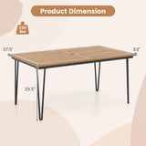 Tangkula 63-Inch Outdoor Dining Table, Patio Dining Table for 6 People w/Acacia Wood Tabletop & Metal Legs
