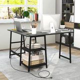 L Shaped Desk, Space Saving Corner Desk w/ 2 Tier Storage Shelves