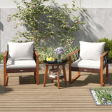 Tangkula 3 Pieces Patio Wicker Furniture Set with Acacia Wood Frame