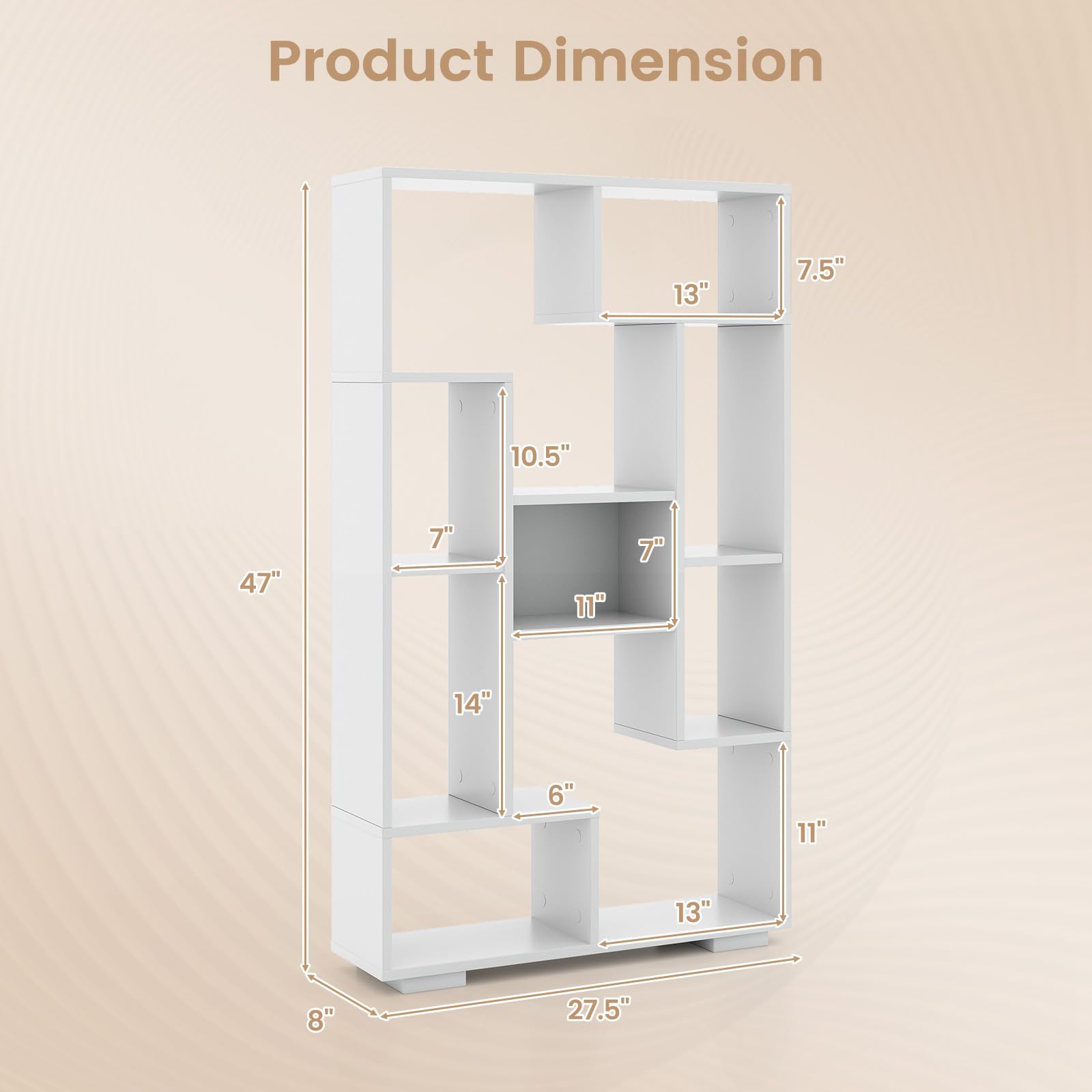 75.9 Inch Tall Angled Arch Bookshelf - 5-Tier Geometric Bookcase With Adjustable Shelves, Natural Finish