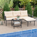 Tangkula 3 Piece L Shaped Patio Furniture Set, Outdoor Wicker Rattan Furniture Set with Thick Cushions