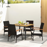 Tangkula 5 Pieces Patio PE Wicker Dining Set, 42.5” Square Acacia Wood Dining Table with 1.9” Umbrella Hole