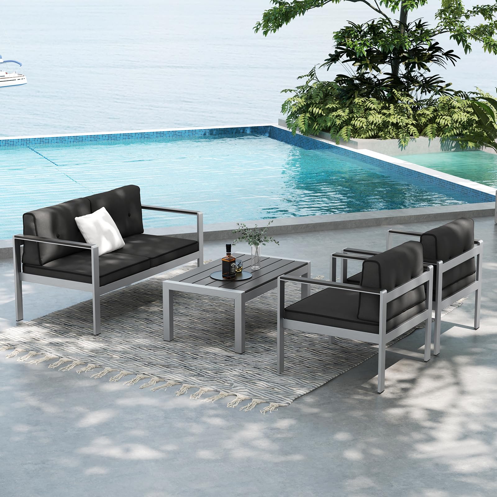 Tangkula 4 Piece Patio Aluminum Sofa Set, Contemporary Sofas & Coffee Table