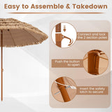 Tangkula 8Ft Tiki Patio Umbrella, Hawaiian Style Outdoor PE Grass Umbrella with Tilt Adjustment