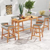 Tangkula 3 Piece Patio Bar Set Outdoor Acacia Wood Counter Height Table with 2 Cushioned Barstools