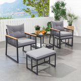 Tangkula 5 Piece Outdoor Conversation Set, Rattan Armchairs w/ Side Table & Ottomans