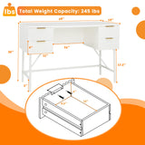 Tangkula White Desk with 4 Drawers, 48 Inch Home Office Desk with Storage, Writing Desk with Metal Frame for Bedroom, Study, Office