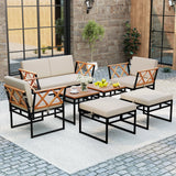 Tangkula 7 Piece Patio Acacia Wood Cushioned Sectional Sofa Set