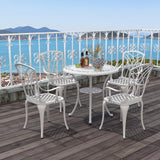 Tangkula 5 Pieces Cast Aluminum Outdoor Dining Set, Round Dining Table with 2.5” Umbrella Hole & 4 Armchairs
