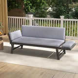 Tangkula Outdoor Convertible Sofa Daybed with Adjustable Armrests, PE Rattan Patio Couch Furniture with Thick Cushions