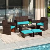 Tangkula 6 Pieces Outdoor Sectional Conversation PE Rattan Sofa Set