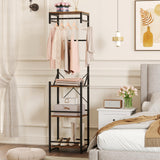 Tangkula Freestanding Coat Rack with 4 Storage Shelves and 6 Hooks