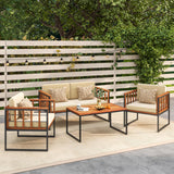 Tangkula Acacia Wood Outdoor Sofa Set, 4 Pieces Outdoor Furniture Set with Heavy Duty Metal Frame