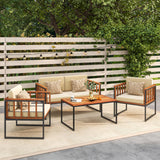 Tangkula Acacia Wood Outdoor Sofa Set, 4 Pieces Outdoor Furniture Set with Heavy Duty Metal Frame