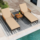 Tangkula 3 Pieces Patio Chaise Lounge Set 2 Rattan Lounge Chairs Side Table