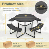 Tangkula 8 Person Picnic Table, Outdoor Round Picnic Table with 4 Built-in Benches, Umbrella Hole