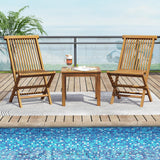 Tangkula 3 Piece Teak Wood Bistro Set, Outdoor Conversation Set with 2 Folding Chairs & Square Side Table