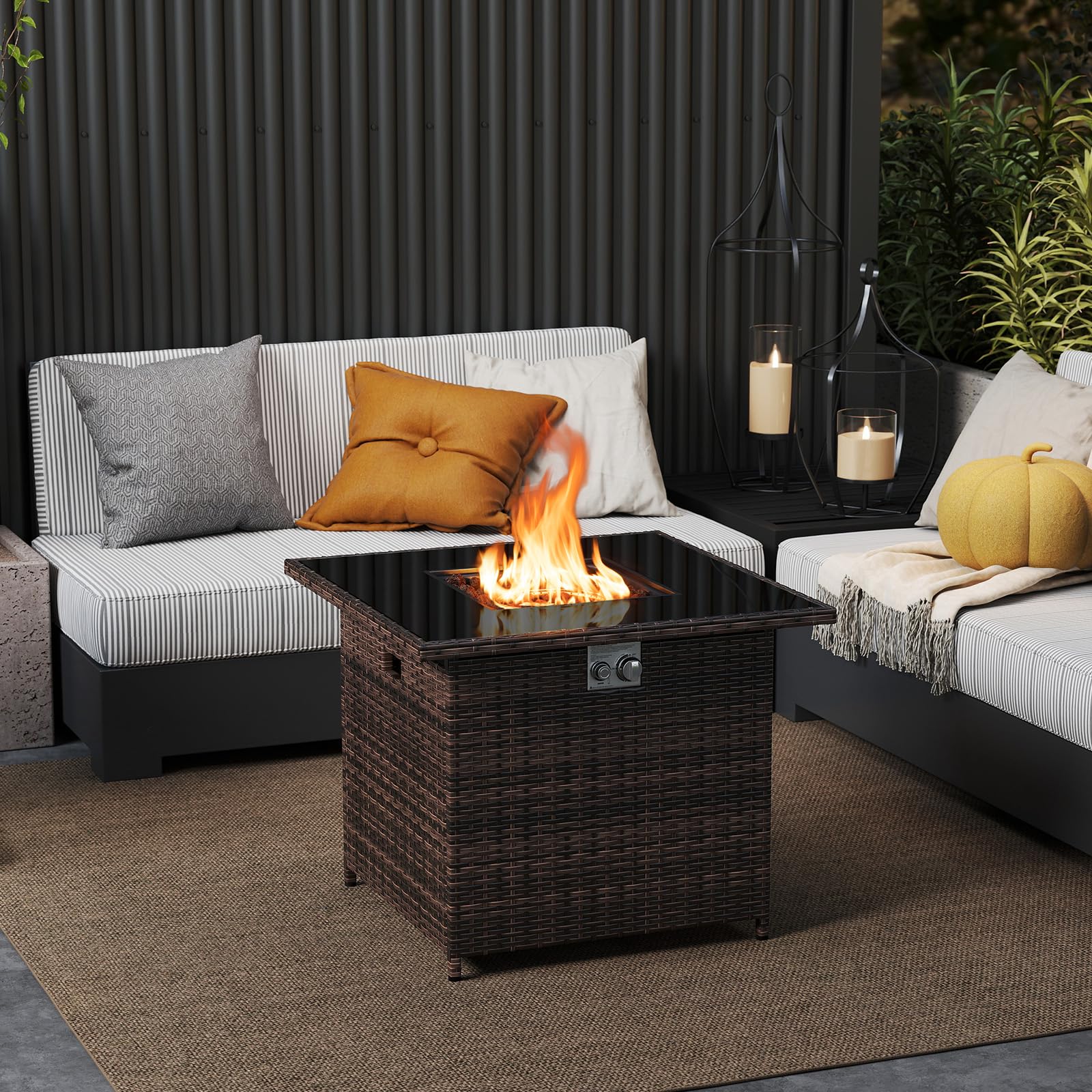 Tangkula 32.5 Inch Propane Fire Pit Table with Tempered Glass Tabletop & Stainless Steel Burner for Outside Patio