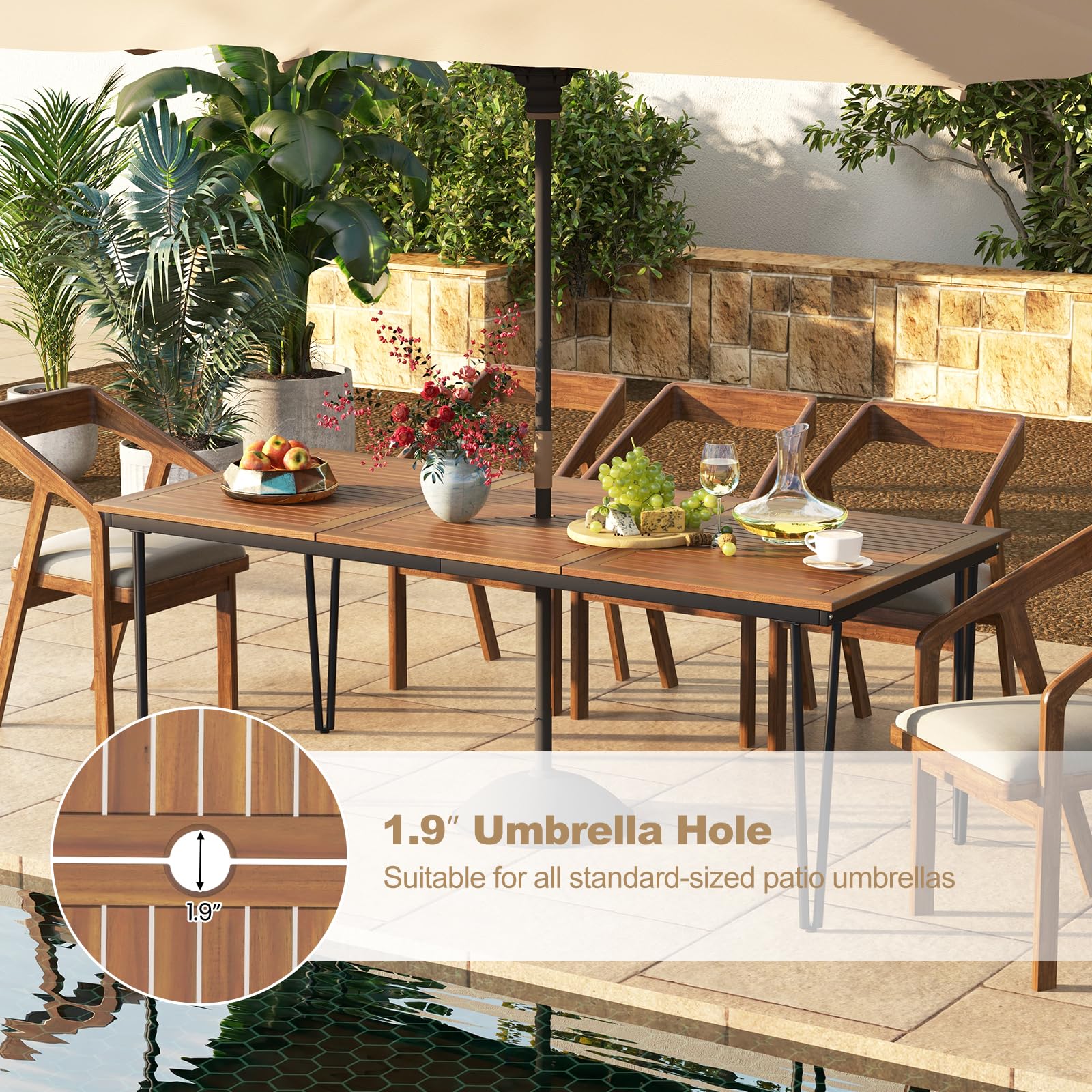 clearance patio table with umbrella hole Tangkula 79 Inch Outdoor Dining Table, 8-Person Patio Table with 1.9 I – tangkula