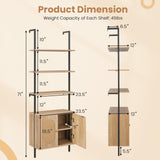 Tangkula 71"H Ladder Bookshelf with Cabinet, Farmhouse 6-Tier Wall Mounted Bookcase with Rattan Cabinet & Metal Frame