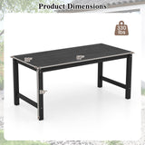 Tangkula HDPE Outdoor Dining Table 67” Patio Table with Wood-Like Tabletop and Umbrella Hole