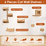 Tangkula 6 Pieces Cat Wall Furniture Set Kitten Wall Mounted Shelves