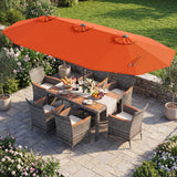 Tangkula 8 Pieces Rattan Outdoor Dining Set with 13Ft Solar Patio Umbrella