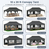 Tangkula 10 x 20 ft Pop Up Canopy with 6 Removable Sidewalls
