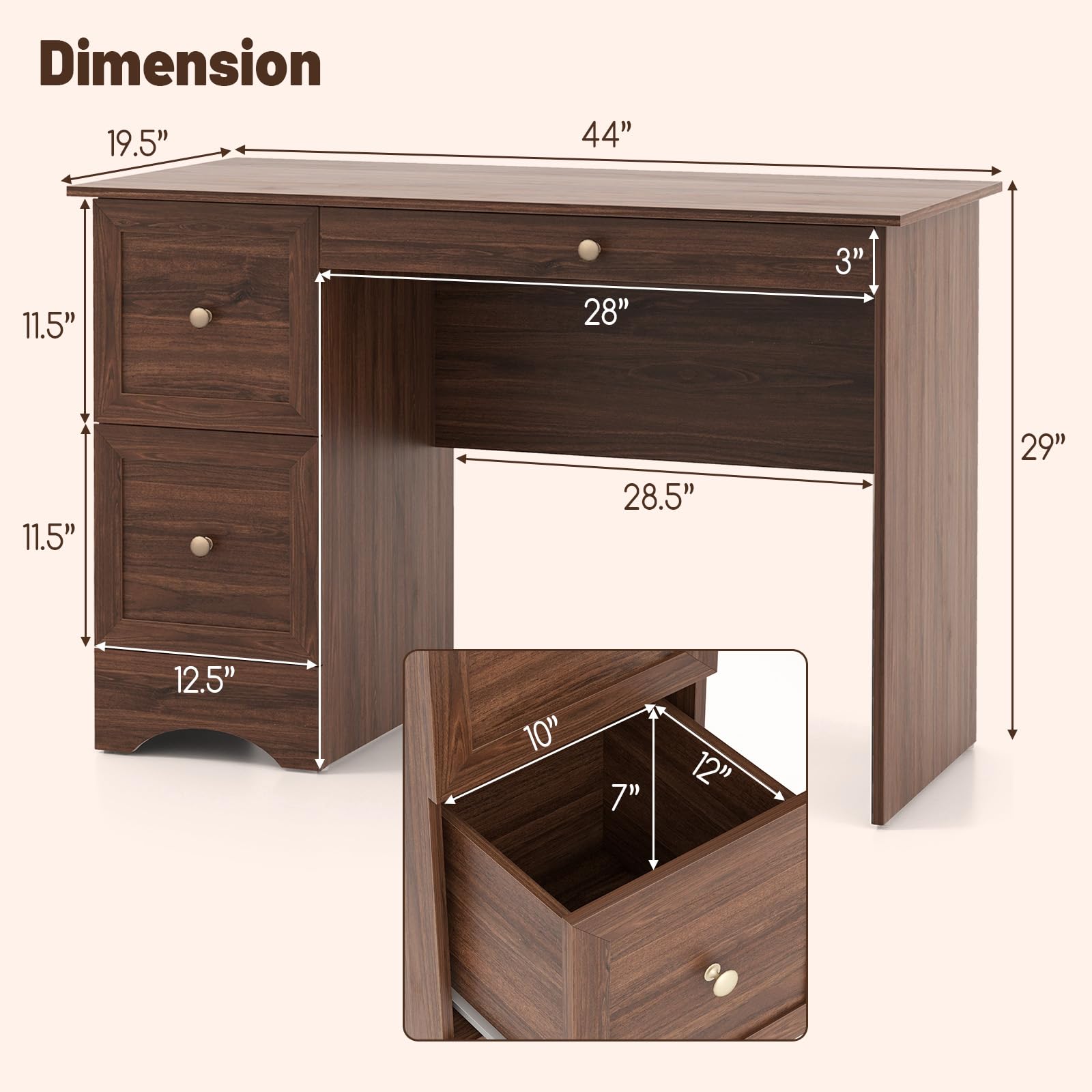 Computer Desk with 3 Drawers - Tangkula