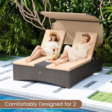 Tangkula Outdoor Rattan Daybed with Canopy & 4-Level Adjustable Backrests