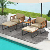 Tangkula 5 Pieces Acacia Wood Patio Furniture Set with Ottomans, Outdoor Conversation Set