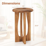 Tangkula Outdoor Side Table 14” Mahogany Accent Table with Round Tray Top