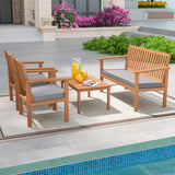 Tangkula 4 Piece Patio Wood Furniture Set, Acacia Wood Sofa Set w/Loveseat, 2 Chairs & Coffee Table