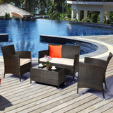 Tangkula 4-Piece Rattan Patio Furniture Set, w/Tempered Glass Coffee Table