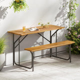 Tangkula Patio Dining Bench Set with Metal Legs for Balcony