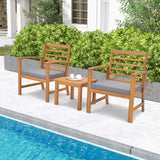 Tangkula 3 Pieces Outdoor Furniture Set, Acacia Wood Conversation Set with Soft Seat Cushions