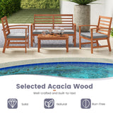 Tangkula 4 Pieces Outdoor Furniture Set, Acacia Wood Conversation Set w/Soft Seat Cushions
