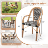 Tangkula Outdoor French Bistro Chairs Set of 2/4, Hand-Woven PE Wicker Patio Chairs with Armrests
