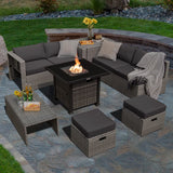 Tangkula 9 Pieces Outdoor Patio Furniture Set with 32-Inch Propane Fire Pit Table