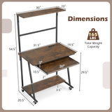 Tangkula Rolling Computer Desk Cart with Keyboard Tray & Charging Station