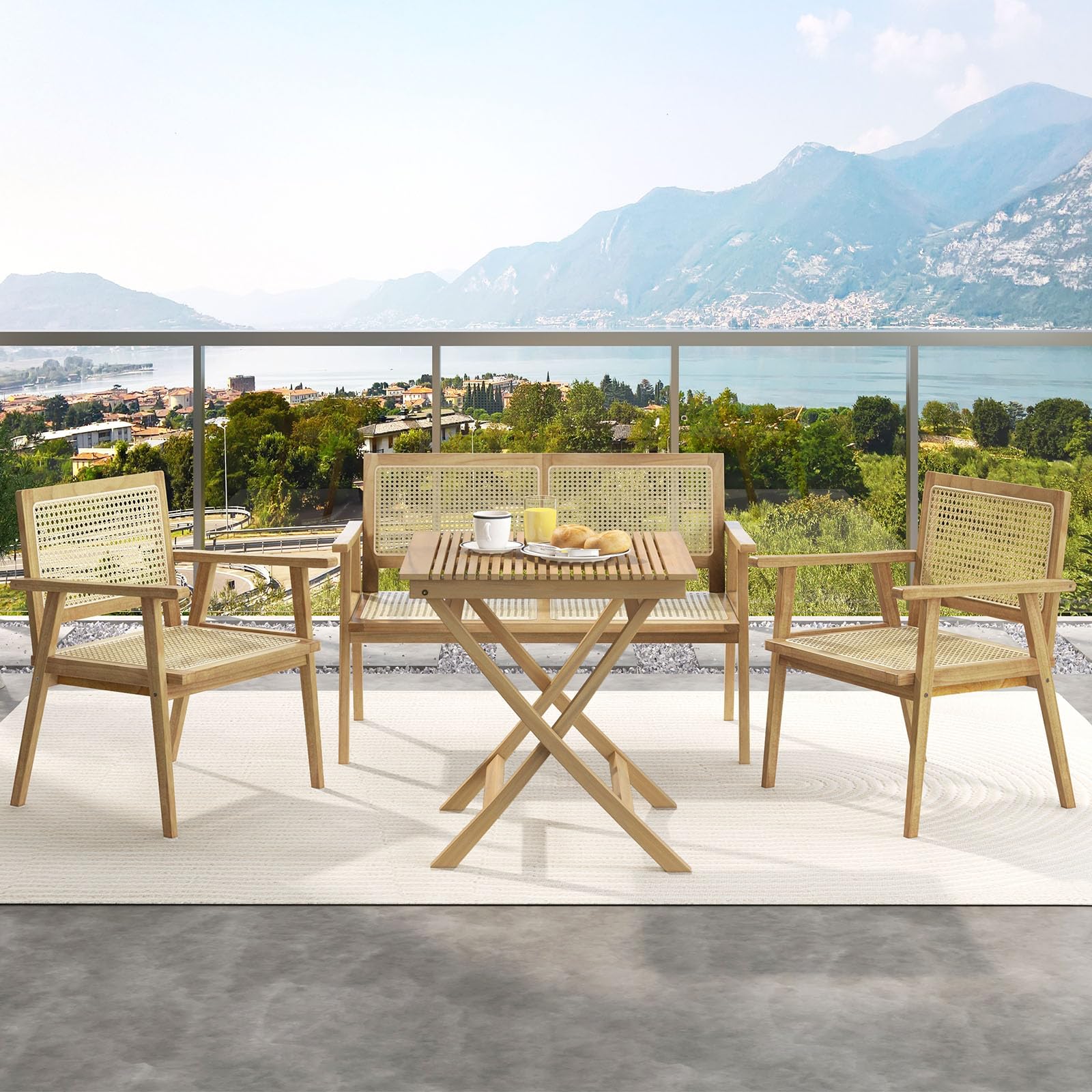 Tangkula Patio Table and Chair Set for 4, Outdoor Wood Conversation Set, Suitable for Backyard, Garden, Porch