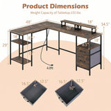 Tangkula 63" Reversible L Shaped Desk with Storage Drawers & Monitor Stand | Power Outlet