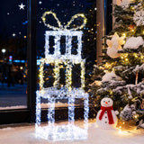 Tangkula Stacked Lighted Gift Boxes Set of 3 Pre-Lit Christmas Present Box Lights