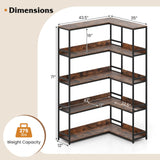 Tangkula 90 Degrees 5 Tier Industrial Wood Open Corner Bookcase for Small Spaces