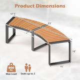 Tangkula Patio Curved Bench, Acacia Wood Fire Pit Bench w/Slatted Seat & Metal Legs