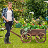 Tangkula Wooden Wagon Planter Box for Patio